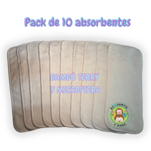 PACK ABSORBENTE DE BAMBÚ TERRY MIXTO 10 PZ
