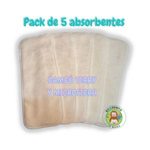 PACK ABSORBENTE DE BAMBÚ TERRY MIXTO 5 PZ